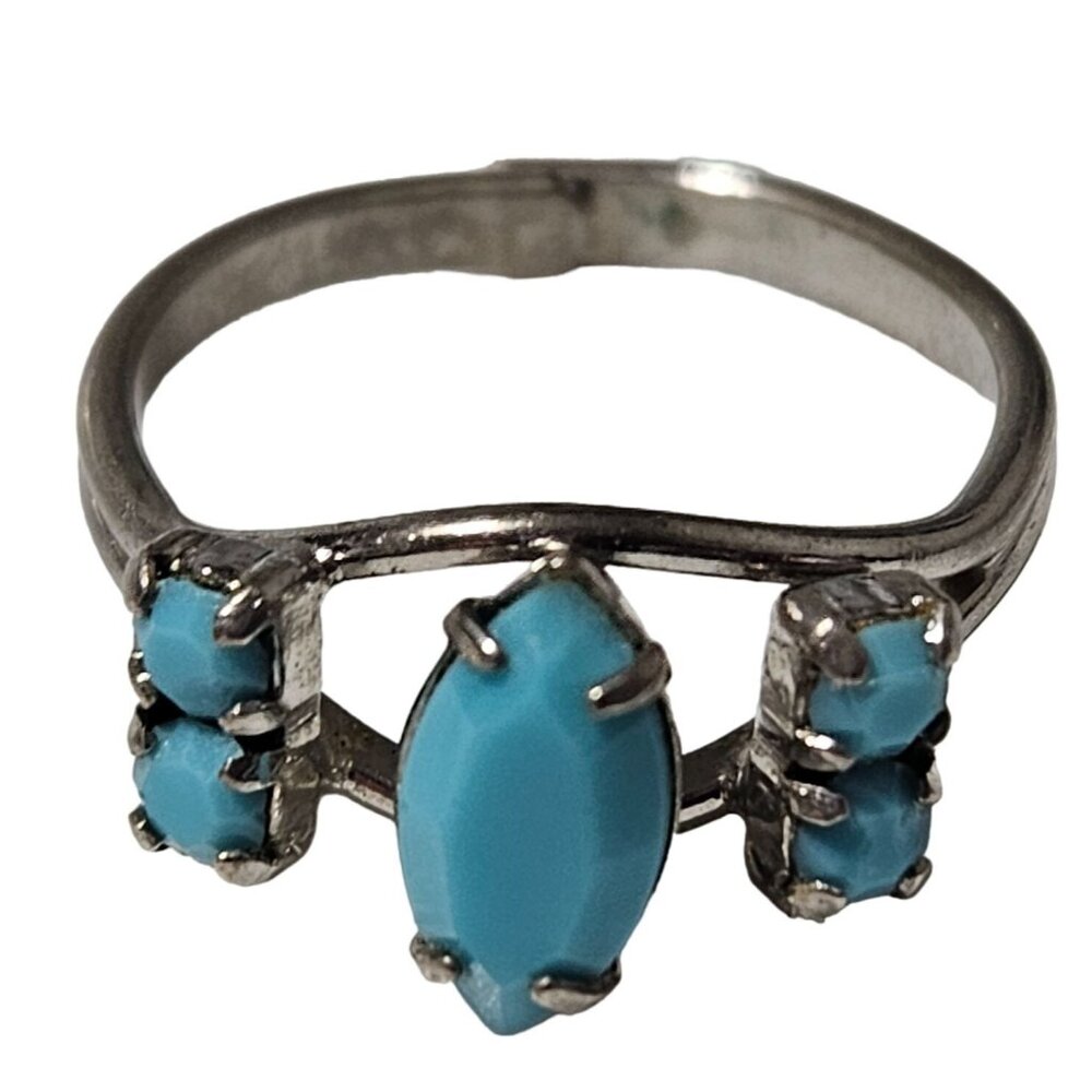 Vintage Elegant Boho Turquoise Blue Stones Ring Silver Tone Jewelry Adjustable